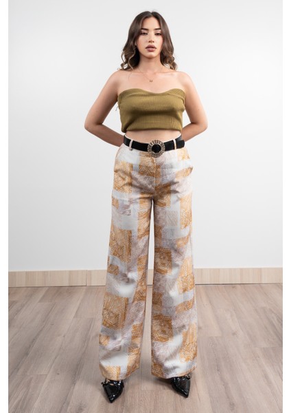 Renkli Bol Paça Kemerli ve Cepli Kumaş Pantolon 30031 modelleri