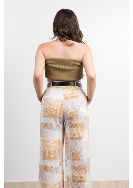 Renkli Bol Paça Kemerli ve Cepli Kumaş Pantolon 30031 fırsatları