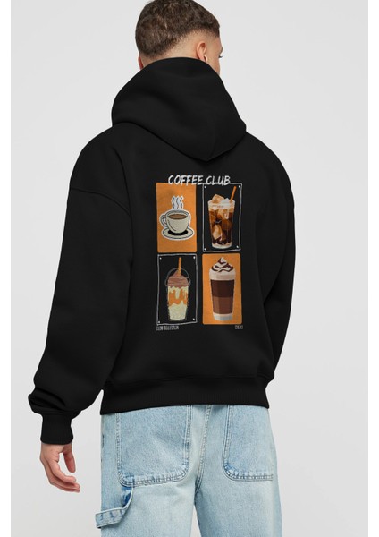 Coffee Club Arka Baskılı Hoodie Oversize Kapüşonlu Sweatshirt Erkek Kadın