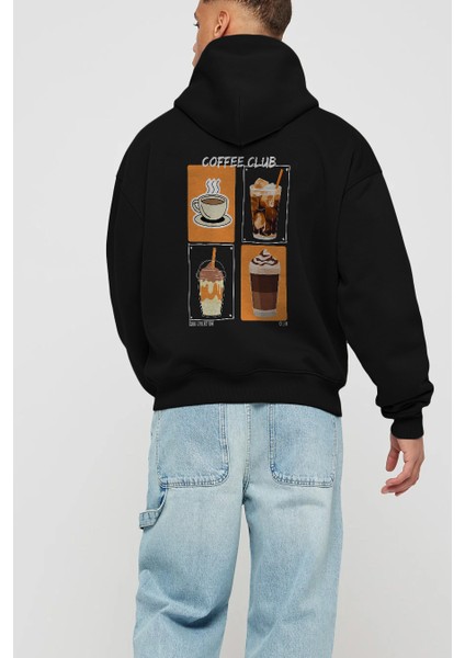 Coffee Club Arka Baskılı Hoodie Oversize Kapüşonlu Sweatshirt Erkek Kadın modelleri