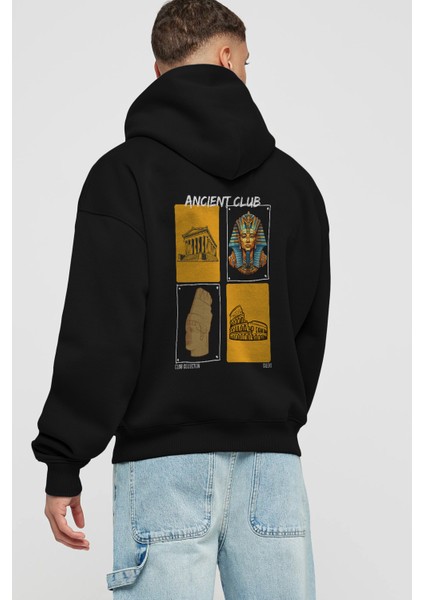 Ancient Club Arka Baskılı Hoodie Oversize Kapüşonlu Sweatshirt Erkek Kadın