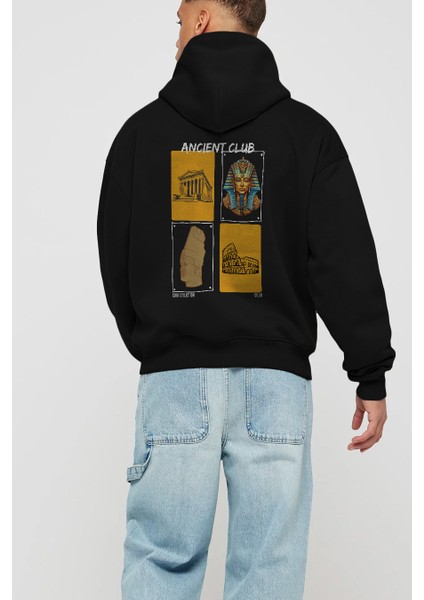 Ancient Club Arka Baskılı Hoodie Oversize Kapüşonlu Sweatshirt Erkek Kadın modelleri