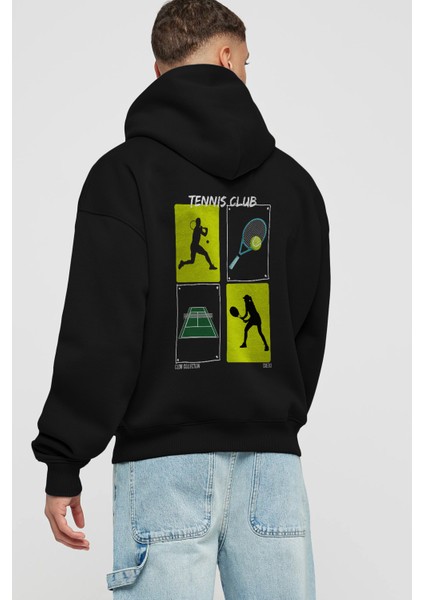 Tennis Club Arka Baskılı Hoodie Oversize Kapüşonlu Sweatshirt Erkek Kadın