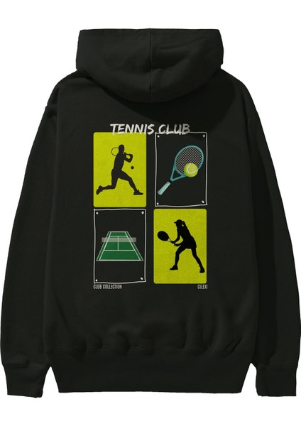Tennis Club Arka Baskılı Hoodie Oversize Kapüşonlu Sweatshirt Erkek Kadın fiyatları