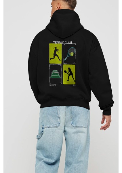 Tennis Club Arka Baskılı Hoodie Oversize Kapüşonlu Sweatshirt Erkek Kadın modelleri