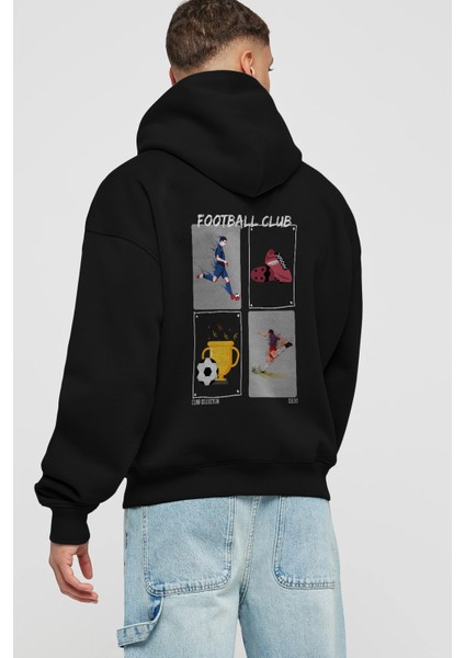 Football Club Arka Baskılı Hoodie Oversize Kapüşonlu Sweatshirt Erkek Kadın