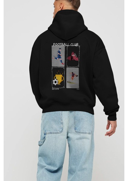 Football Club Arka Baskılı Hoodie Oversize Kapüşonlu Sweatshirt Erkek Kadın modelleri