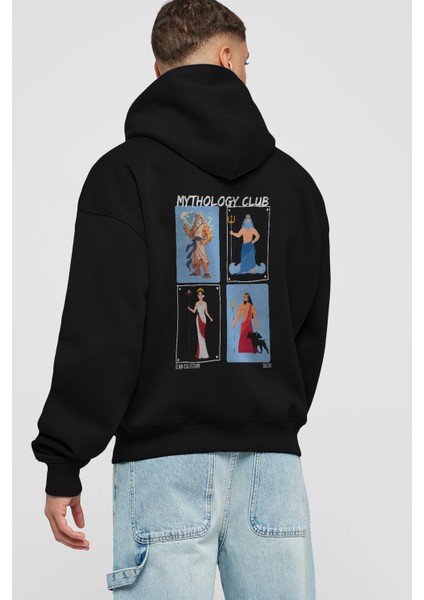Mythology Club 2 Arka Baskılı Hoodie Oversize Kapüşonlu Sweatshirt Erkek Kadın