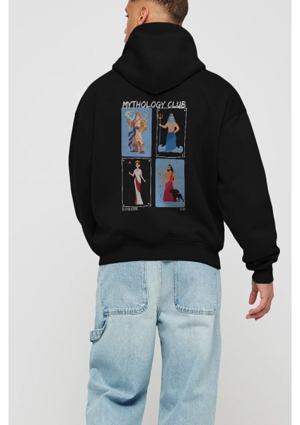 Mythology Club 2 Arka Baskılı Hoodie Oversize Kapüşonlu Sweatshirt Erkek Kadın modelleri