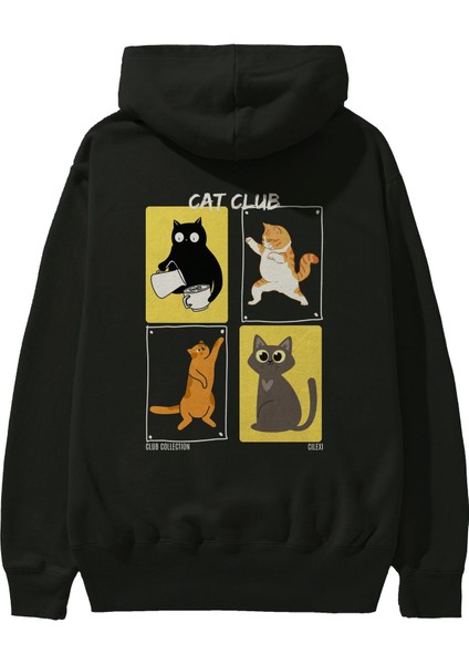 Cat Club Arka Baskılı Hoodie Oversize Kapüşonlu Sweatshirt Erkek Kadın fiyatları