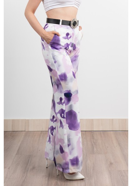 Renkli Bol Paça Kemerli ve Cepli Kumaş Pantolon 30031 modelleri