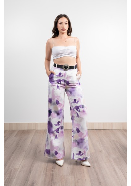 Renkli Bol Paça Kemerli ve Cepli Kumaş Pantolon 30031 indirimleri