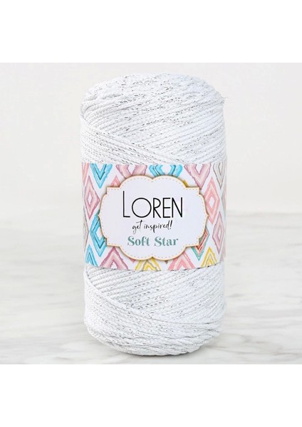 Soft Star Makrome Ipi Gümüş Simli Beyaz RM10