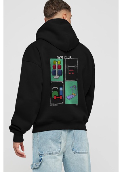 Gym Club Arka Baskılı Hoodie Oversize Kapüşonlu Sweatshirt Erkek Kadın