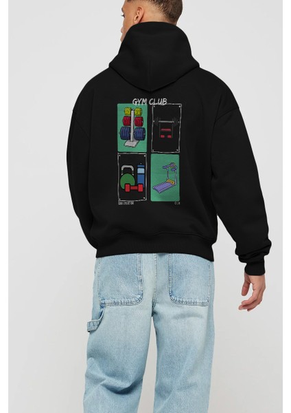 Gym Club Arka Baskılı Hoodie Oversize Kapüşonlu Sweatshirt Erkek Kadın modelleri