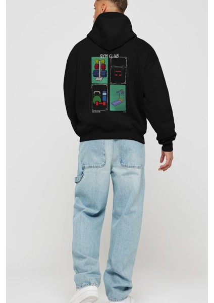 Gym Club Arka Baskılı Hoodie Oversize Kapüşonlu Sweatshirt Erkek Kadın fırsatları
