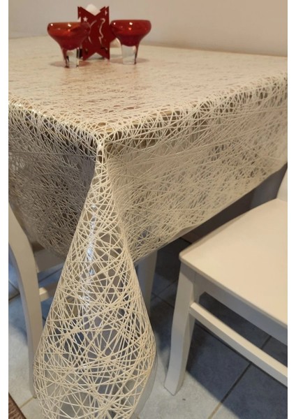 Bej Krem Ithal Pvc Muşamba - Desenli Silinebilir Masa Örtüsü Lüx Muşamba Sofra Bezi