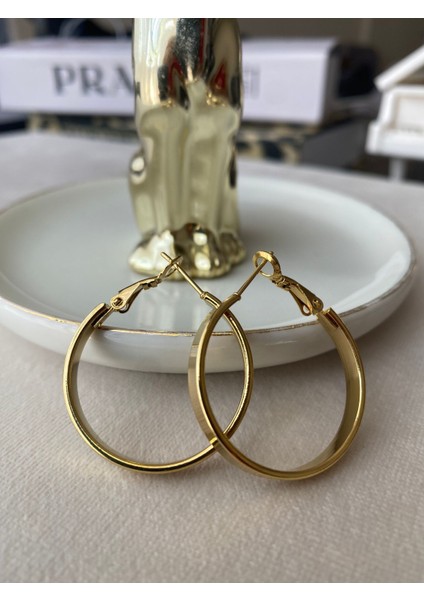 Kadın Oval Ajda Gold Renkli Çelik Küpe