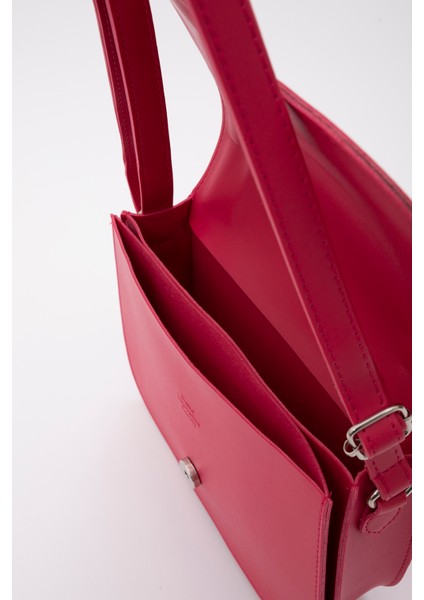 Fuşya SHK93 Suni Deri 2 Bölmeli Ayarlanabilir Askılı Kol ve Omuz Çantası
