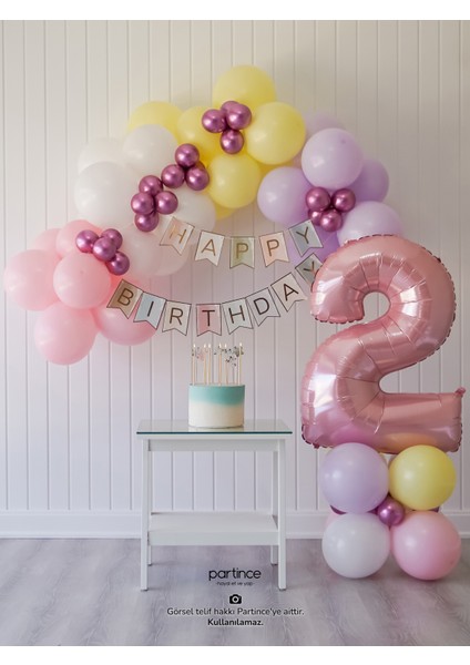 2 Yaş Balonu Doğum Günü Balon Zinciri Pastel Pembe Parti Seti