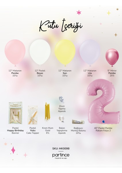 2 Yaş Balonu Doğum Günü Balon Zinciri Pastel Pembe Parti Seti fiyatları