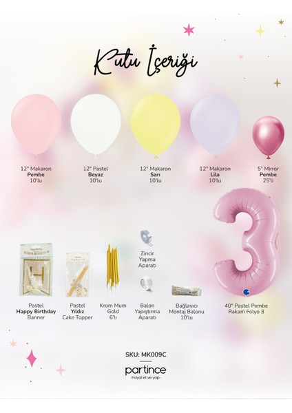 3 Yaş Balonu Doğum Günü Balon Zinciri Pastel Pembe Parti Seti fiyatları