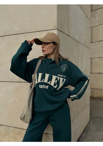 Üç Iplik Yakalı Sweat Baggy Pantalonlu Takım - Yeşil indirimleri