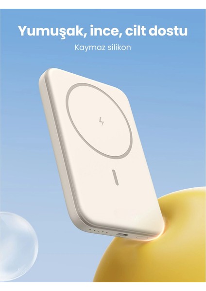 Magsafe Uyumlu Wireleess Kablosuz Powerbank – 5000 Mah Taşınabilir Şarj Cihazı, Type-C Girişli iPhone Için
