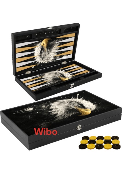 Deri Tavla Takımı Kartal Temalı Büyük Boy Lüx Deri Kartal Tavla Özel Üretim Takım