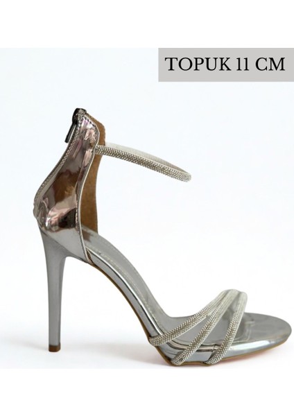 Gümüş Ayna Üç Biyeli Taşlı Ince Yüksek Topuklu Abiye Ayakkabı fiyatları