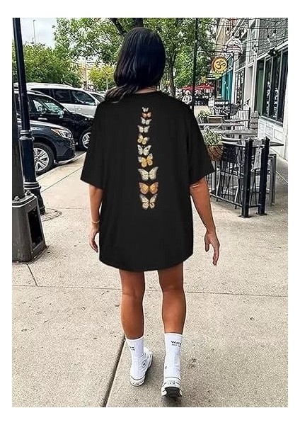 Kadın Bisiklet Yaka Baskılı T-Shirt - Siyah fırsatları