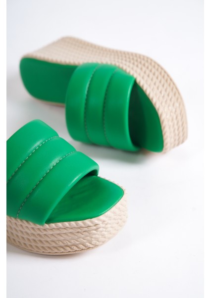 Adara Yüksek/kalın Ortopedik Taban Dolgu Topuklu Kadın Günlük Terlik Kt Yeşil fiyatları