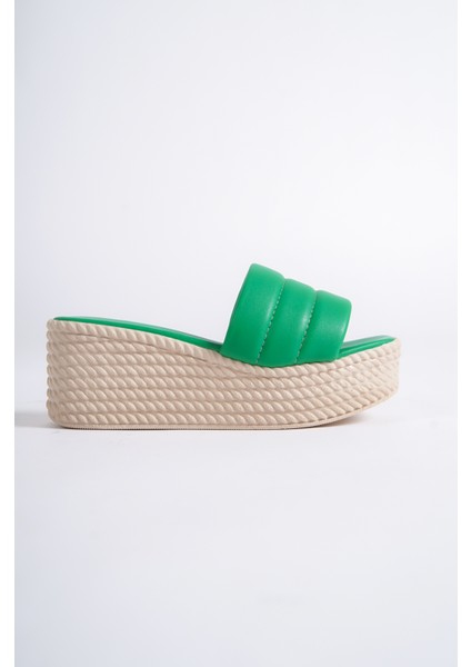 Adara Yüksek/kalın Ortopedik Taban Dolgu Topuklu Kadın Günlük Terlik Kt Yeşil modelleri