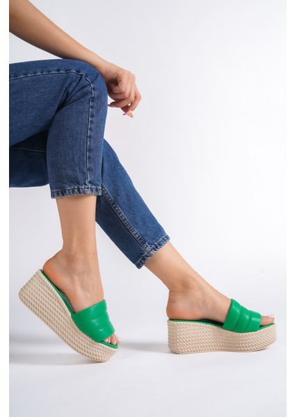 Adara Yüksek/kalın Ortopedik Taban Dolgu Topuklu Kadın Günlük Terlik Kt Yeşil indirimleri