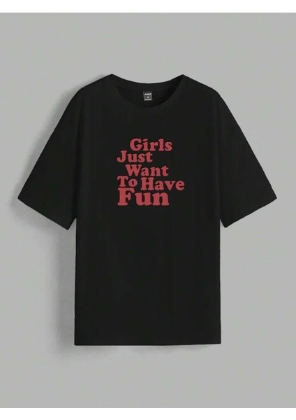 Kadın Baskılı Oversize T-Shirt - Siyah fiyatları