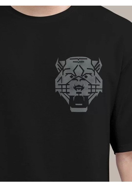 Erkek Baskılı Oversize T-Shirt - Siyah