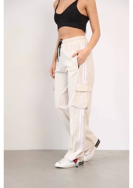 Paraşüt Kumaş Kargo Ceplı Baggy Eşofman - Bej