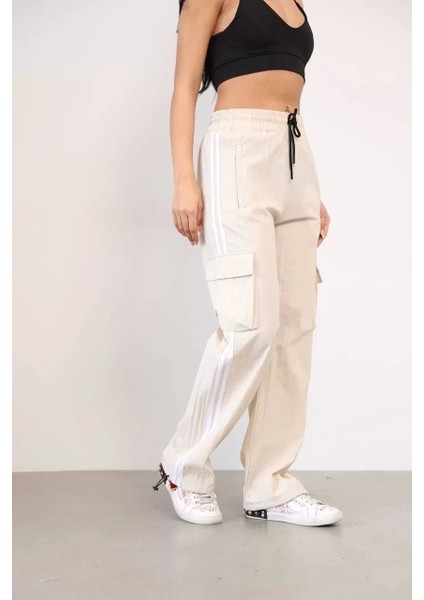 Paraşüt Kumaş Kargo Ceplı Baggy Eşofman - Bej fiyatları