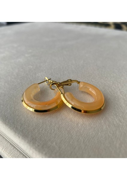 Kadın Turuncu Mineli Gold Renkli Çelik Halka Küpe modelleri
