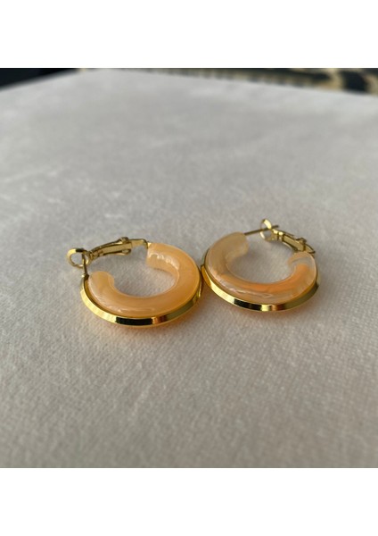 Kadın Turuncu Mineli Gold Renkli Çelik Halka Küpe indirimleri