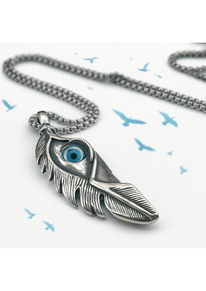 Paslanmaz Çelik Nazar Göz Detaylı Melek Kanat Tüy Kolye fiyatları