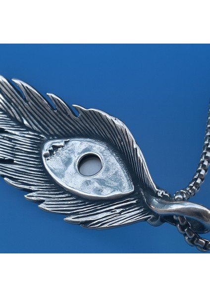Paslanmaz Çelik Nazar Göz Detaylı Melek Kanat Tüy Kolye modelleri