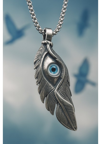 Paslanmaz Çelik Nazar Göz Detaylı Melek Kanat Tüy Kolye fırsatları