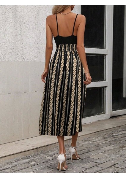 Kadın Ip Askılı Kruvaze Yakalı Üst Viskon Alt Desenli Süprem Elbise fiyatları