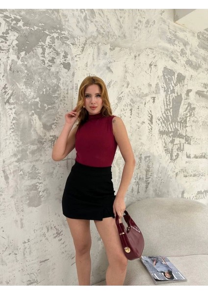 Kadın Kolsuz Yarım Bağazlı Badi Bluz - Bordo