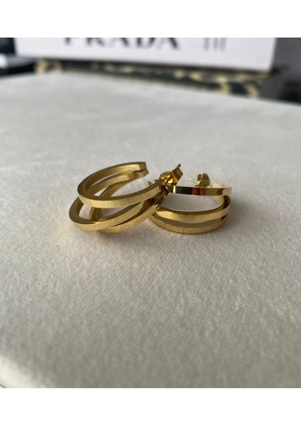 Kadın Gold Renkli 3'lü Çelik Halka Küpe