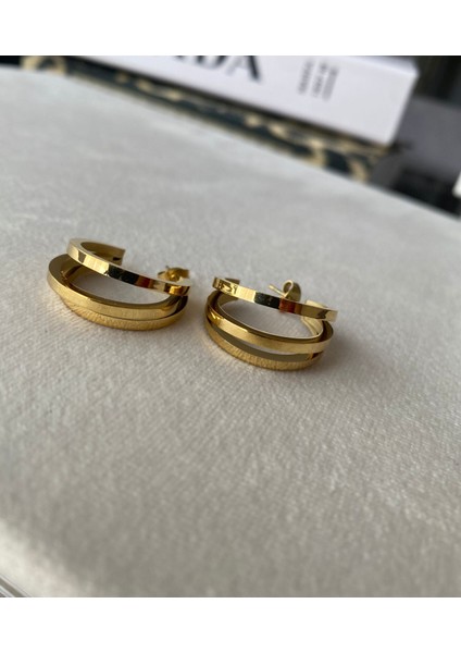 Kadın Gold Renkli 3'lü Çelik Halka Küpe modelleri