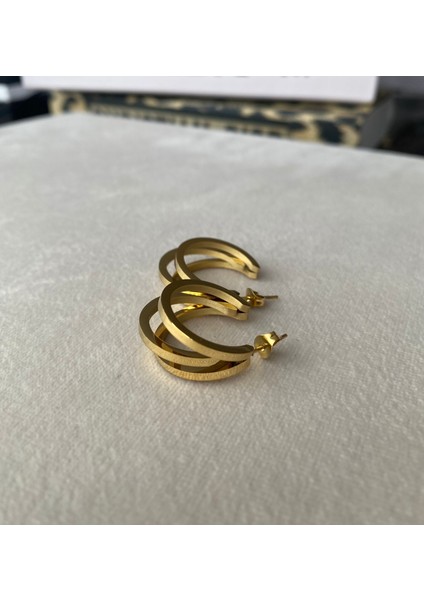 Kadın Gold Renkli 3'lü Çelik Halka Küpe fırsatları