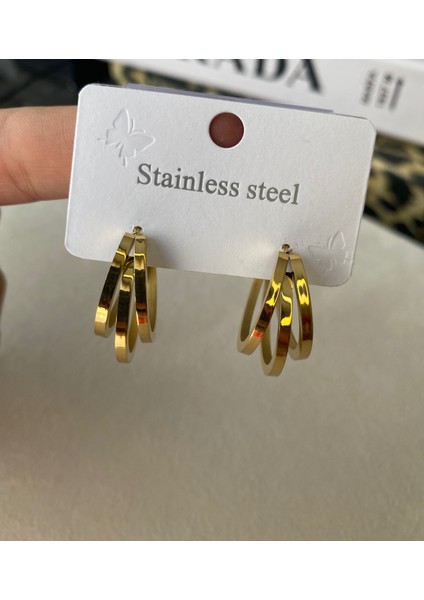 Kadın Gold Renkli 3'lü Çelik Halka Küpe indirimleri