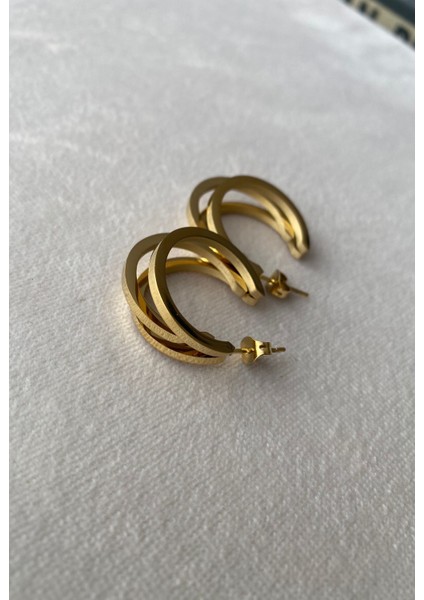 Kadın Gold Renkli 3'lü Çelik Halka Küpe